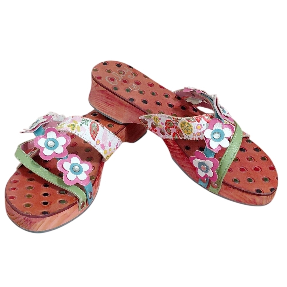 OILILY Painted Leather Floral Sandal Open Toe Mules Size 6